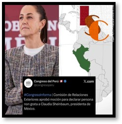 Congreso de Perú declara "Persona No Grata" a la Presidenta de México.